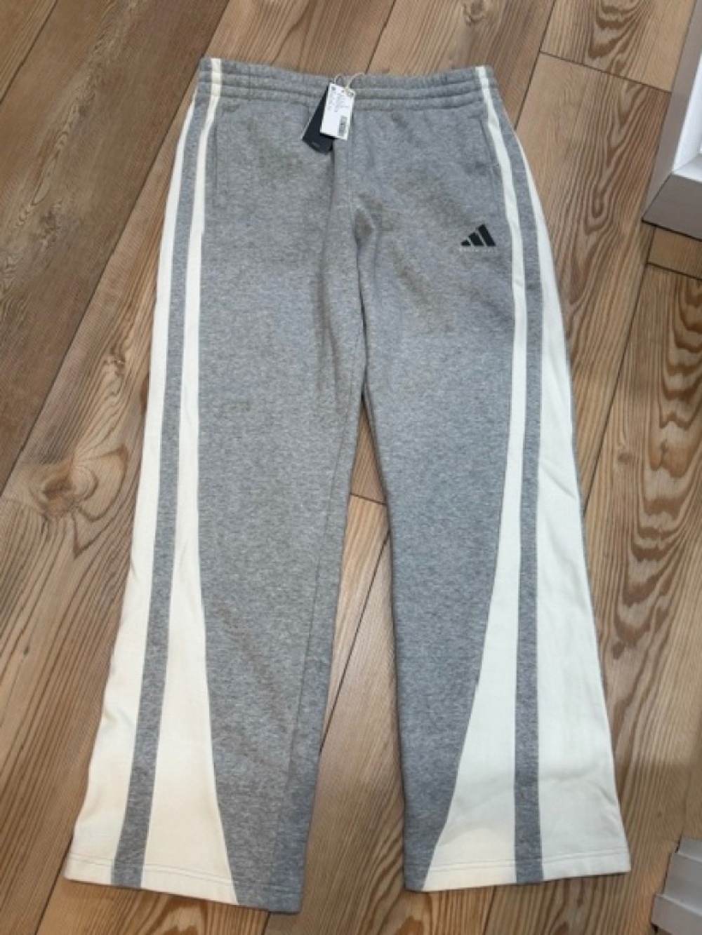 Adidas Men M 3-Stripe Fleece Track Pants Grey Sweatpants Ankle Zip Medium